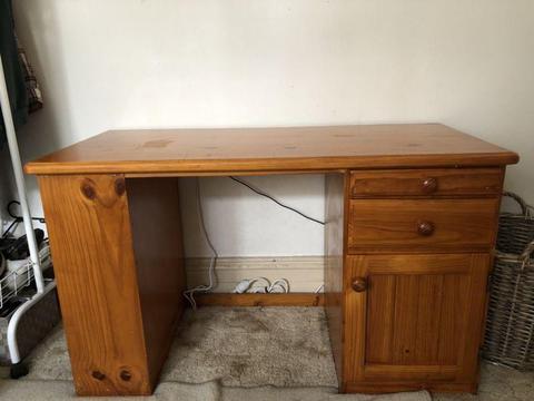 Solid timber desk with bookcase end