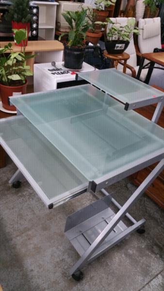 Glass Chrome Sliding Shelf Desk