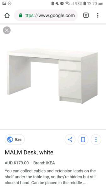 White desk - ikea malm, great condtion