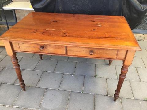 Small vintage timber kitchen table with drawers or large desk