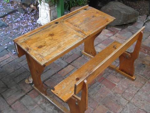 Antique/Vintage Original Double School Desk-Flip Up Seat/Inkwells