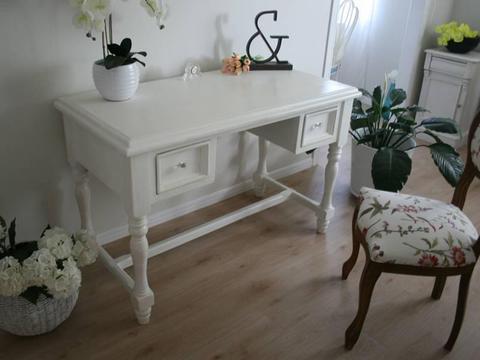 *French Provincial* Solid TIMBER White DESK Turned Leg Drawers
