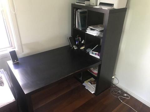 Black wooden desk + shelves