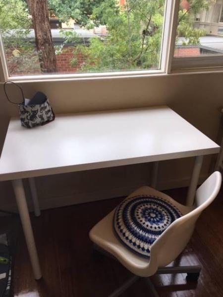 IKEA white desk and computer swivel chair