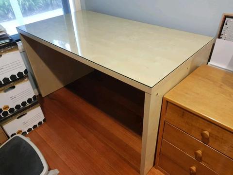 Timber Desk With Glass Top