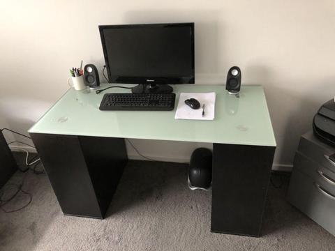 Study desk - Glass top with side shelves