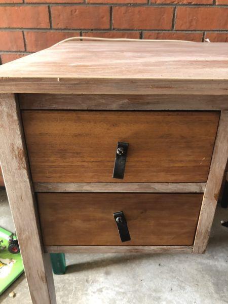 Unusual Desk with leather handles drawers