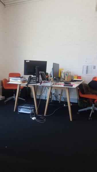 White desk with timber legs (Officeworks) (4 available)