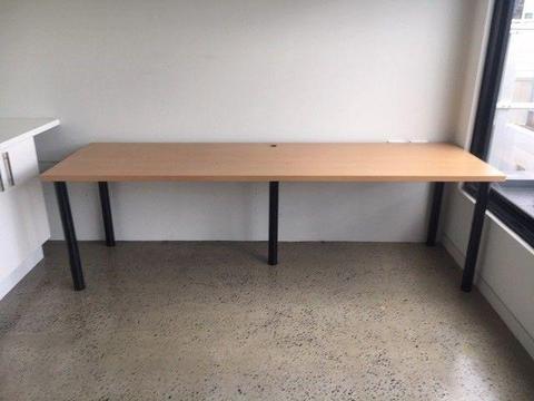 2 Office Tables/benches - woodgrain laminate 5 steel legs