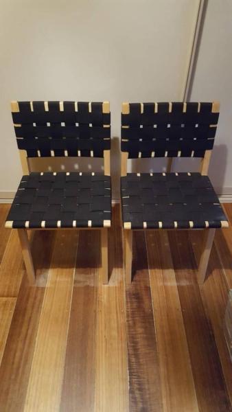 2 x Solid wood, black weave chairs