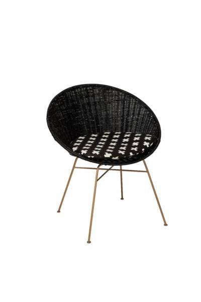 Rattan Retro Weave Chair in Black with Copper Legs