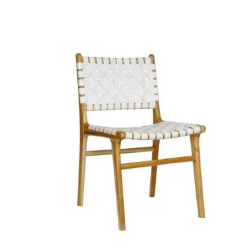 NEW White Strapping Leather and Teak Dining Chair