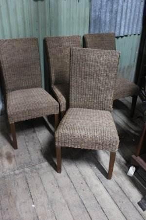 A Set of Four Solid Timber & Woven Seagrass Chairs