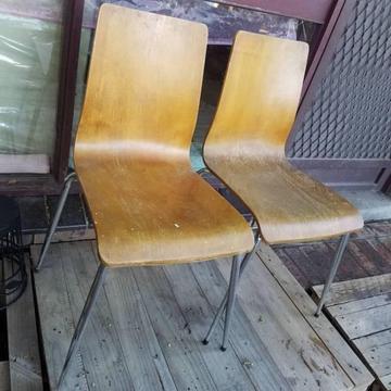 August 494# 2 Wood Seat and Back Metal Legs Chairs