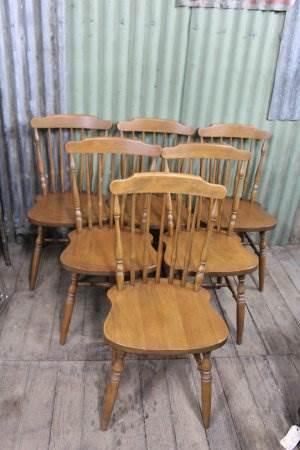 A Set of Six Vintage Oak Spindle Back Kitchen Cottage Chairs