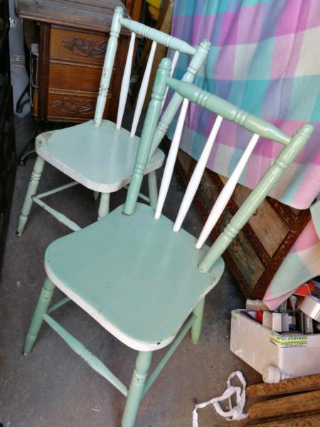 2 vintage shabby timber chairs