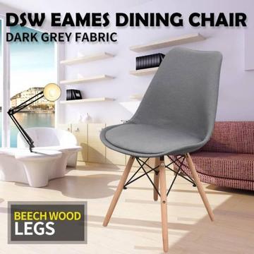 Grey Retro Eames Replica DSW Fabric Padded Seat Dining Chair 37GR