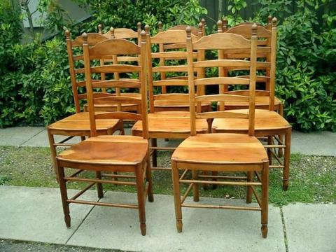 Set 8 Vintage French Country Hamptons Ladder Back Dining Chairs