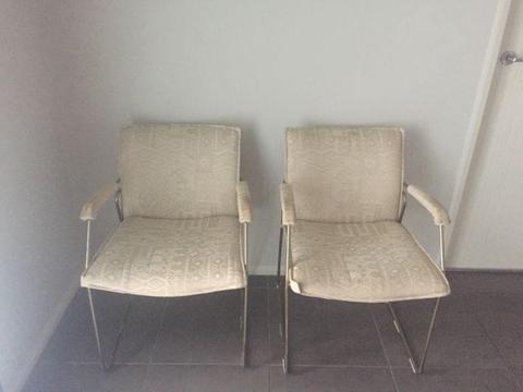 8 Dining Chairs Ivory fabric on metal base