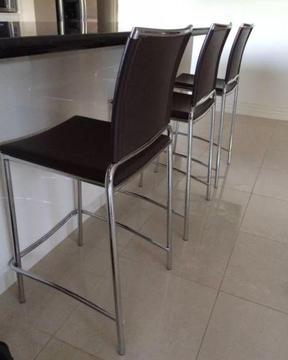 NICK SCALI (x11) Stainless Steel Brown Leather chairs & stools