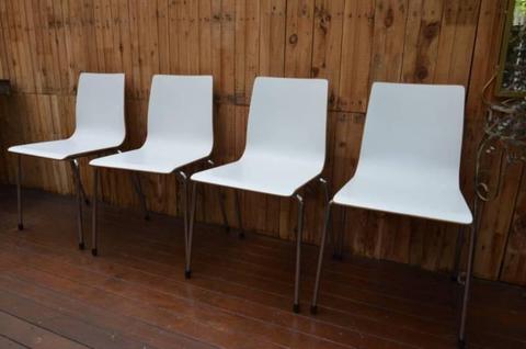 Set of four, Danish modern, dining,chairs feature bent birch ply