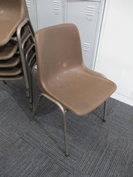 Brown plastic shell stacking chairs, $11 each