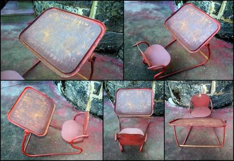 1960's Child's Metal Chair & Desk With Alphabets & Numbering
