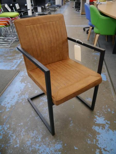 New Tan Faux Suede Black Metal Dining Chair Reception Seat