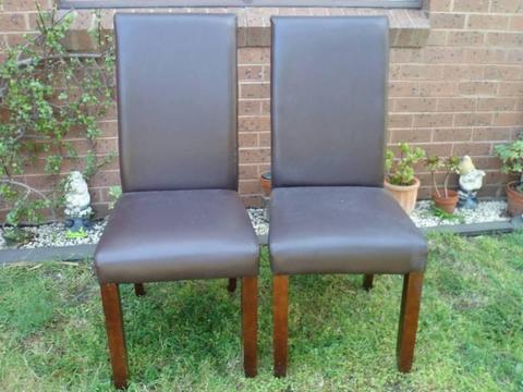 KITCHEN DINING CHAIRS SOLID COMFORTABLE Brown leather like X 2