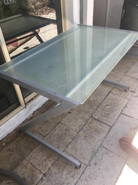 Glass and chrome computer desk with end unit
