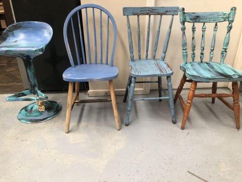 Rustic blue dining chairs