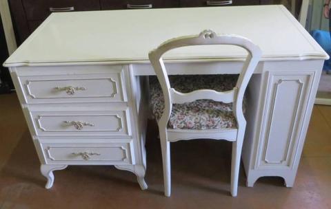 White Antique Desk and Chair