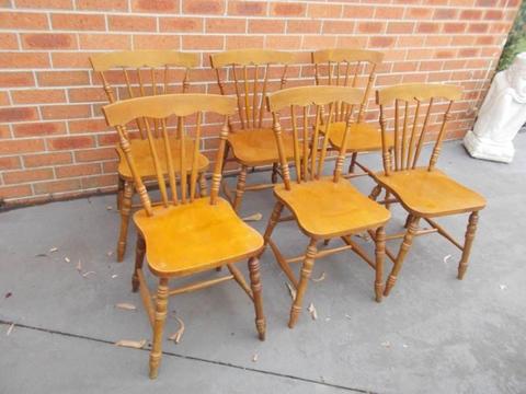 Vintage Timber Spindle Fan Back Dining KItchen Chairs