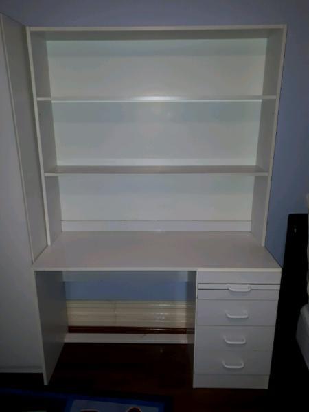 White laminate desk with shelf