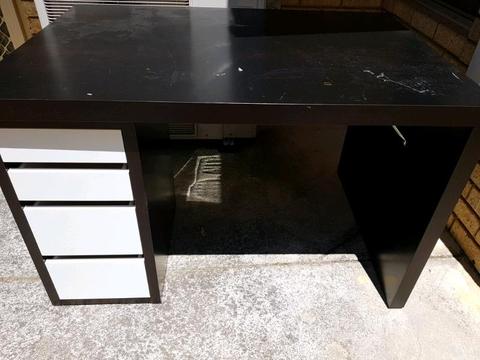 Ikea desk. Dark brown with white drawers