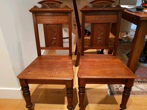 Antique solid timber chairs x 2