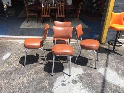 4 chrome kitchen dining chairs mid Century era vintage retro vinyl 50s