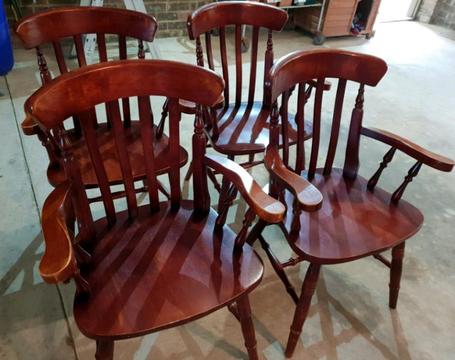 4 Slat Back Carver Solid Pine Dining Chairs