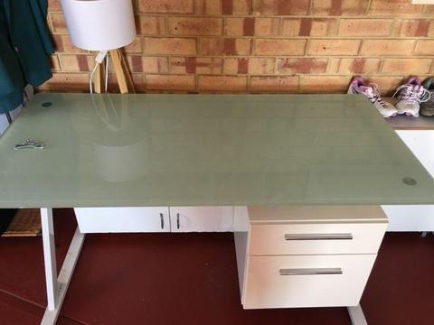 Glass and white metal desk
