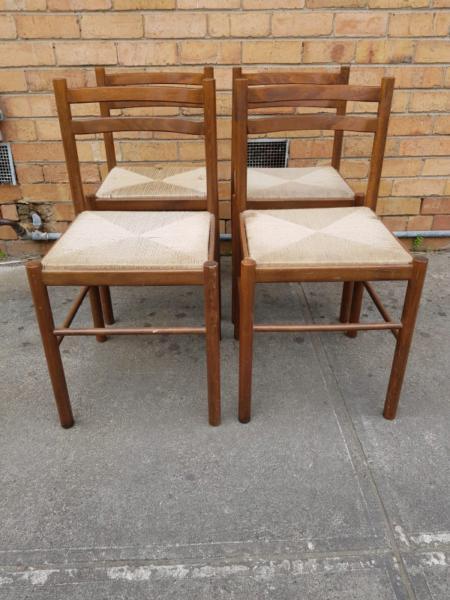 4 Vintage retro rattan timber chairs