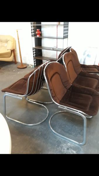 Set if 6 Vintage 1970s Italian chrome cantilever chairs