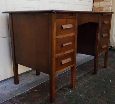 1930,S ENGLISH OAK TWIN PEDESTAL DESK WITH WRITING SLIDE SUPPORT
