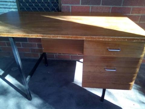 Desk - solid wood with metal frame, filing drawer and top drawer
