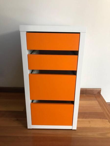 Desk draw unit on casters with orange drawers IKEA
