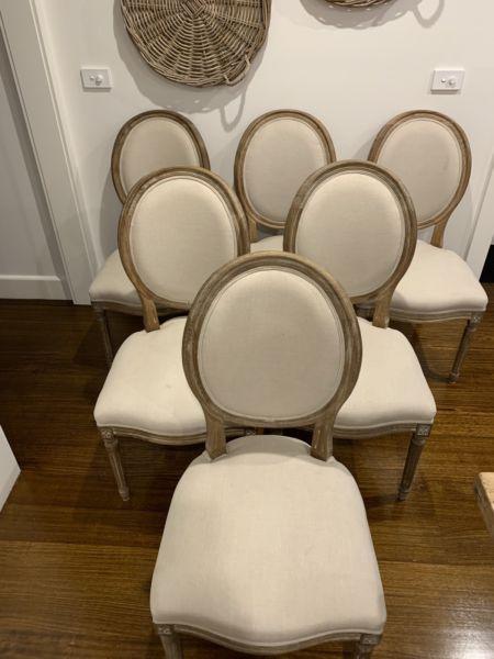 French Provincial Louis dining chairs in linen