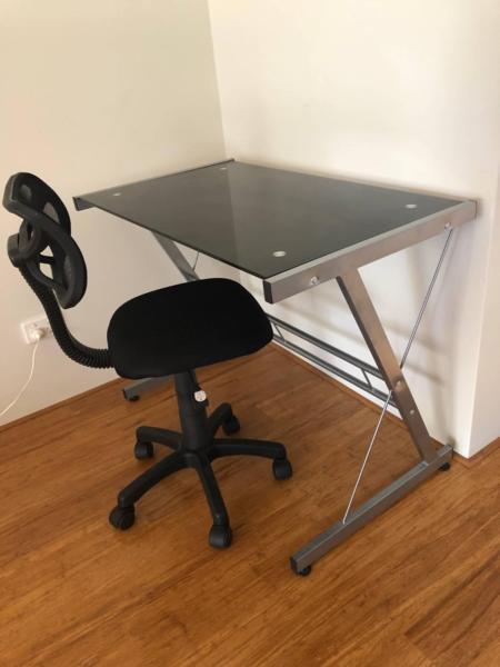 office desk glass with office chair