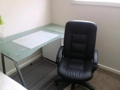 Glass top desk with chair