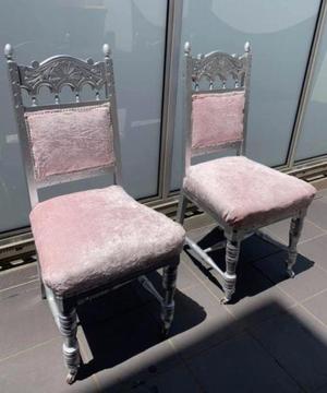 Vintage carved silver and pink velvet chairs