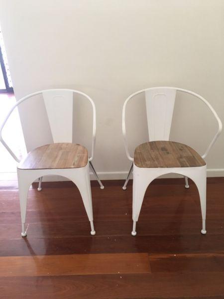 2 x modern dining chairs - white with timber seat. Not Kmart ones