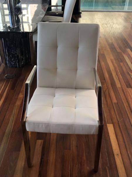 White Leather Dining Chair Set x 6 - NEAR NEW GREAT CONDITION